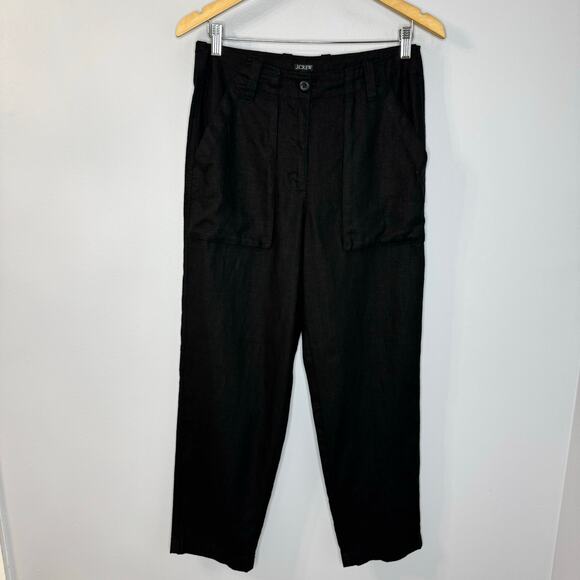 J. Crew Seaside Cargo Linen Bland Pants Black High Waist Casual Wardrobe Sz 4 - Picture 1 of 11